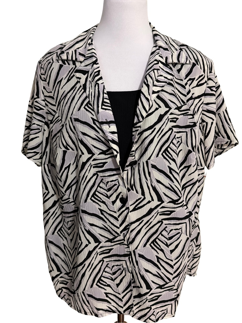 Kim Rogers Black and White Zebra Print Button-Front Blouse